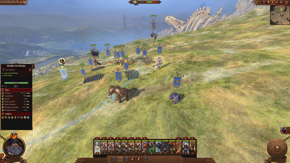En Chaos Dwarf-eskortarmé i Total War: Warhammer 3's Forge of the Chaos Dwarfs
