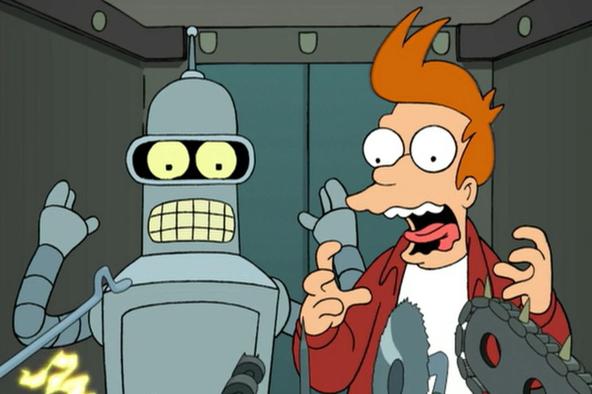 Bender and Fry are attacked by sharp objects in Futurama