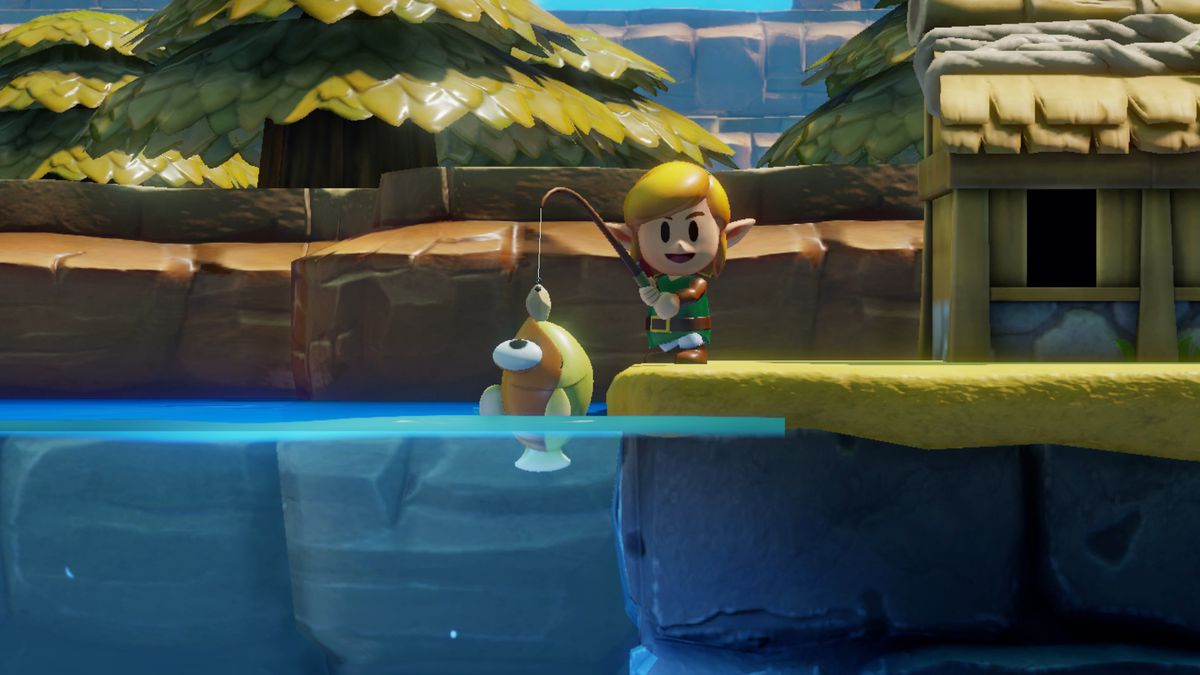 Link from The Legend of Zelda: Link’s Awakening catching a fish