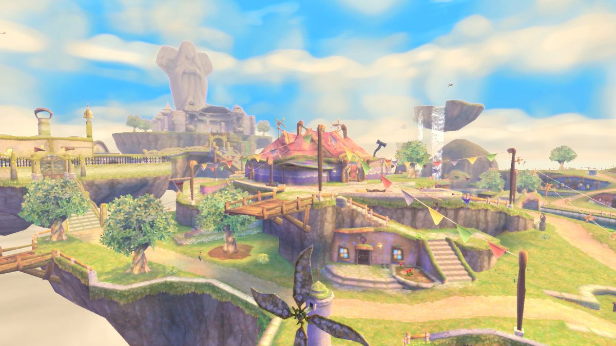 An overview of Skyloft from The Legend of Zelda: Skyward Sword