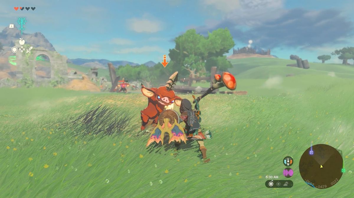 Link uses a Fused Bouncy Stick on a Bokoblin in The Legend of Zelda: Tears of the Kingdom