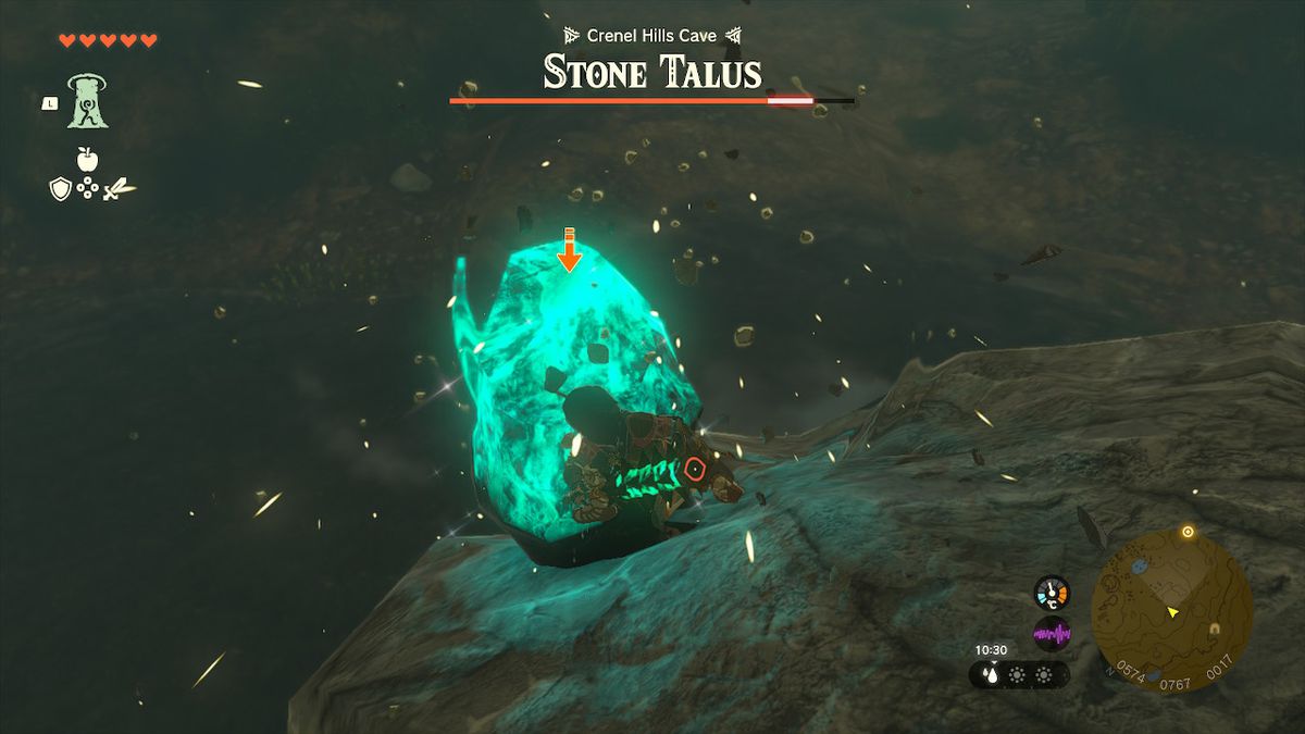 Link klagar på Stone Talus i en grotta i Zelda Tears of the Kingdom.