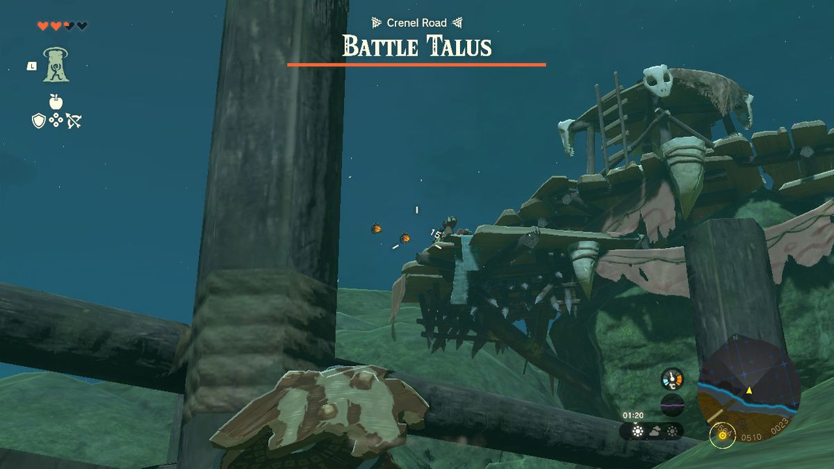 Link slåss mot Bokoblins på Battle Talus vid en bro i Zelda Tears of the Kingdom.