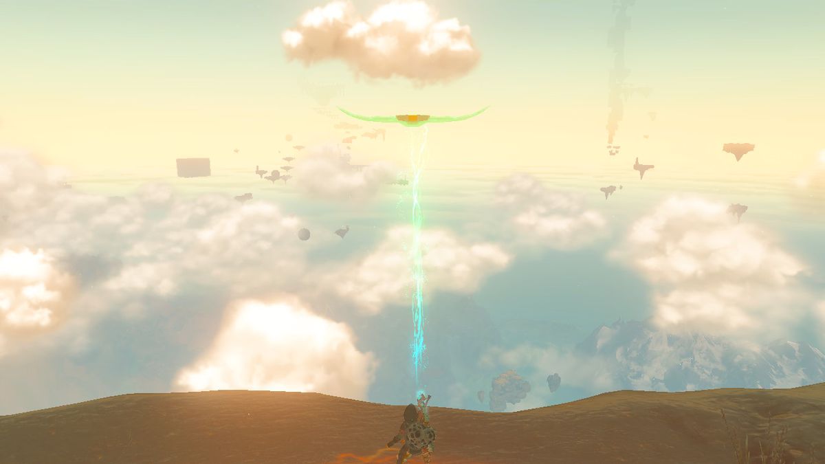 Länkar lyfter upp en Zonai-vinge i The Legend of Zelda: Tears of the Kingdom.