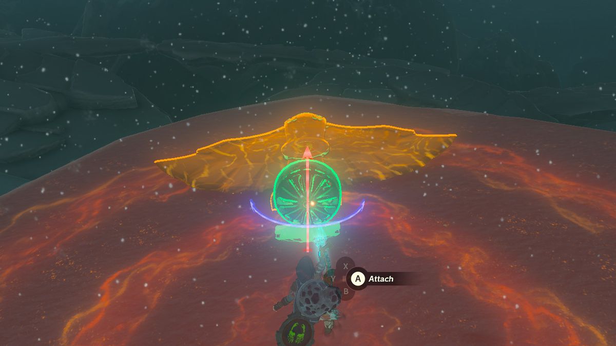 Link fäster ett fan till en Zonai-vinge i The Legend of Zelda: Tears of the Kingdom.