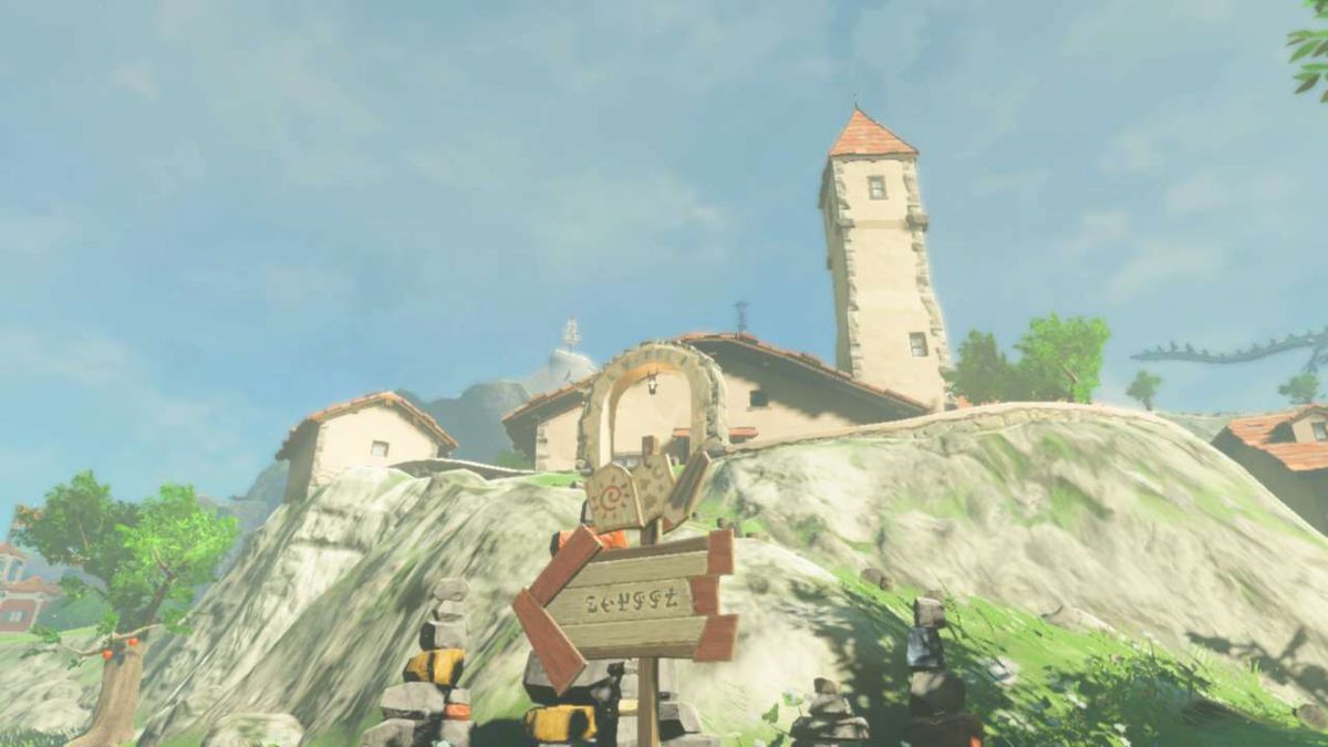 Reedes hus på en kulle, med en skylt framför i Zelda: Tears of the Kingdom