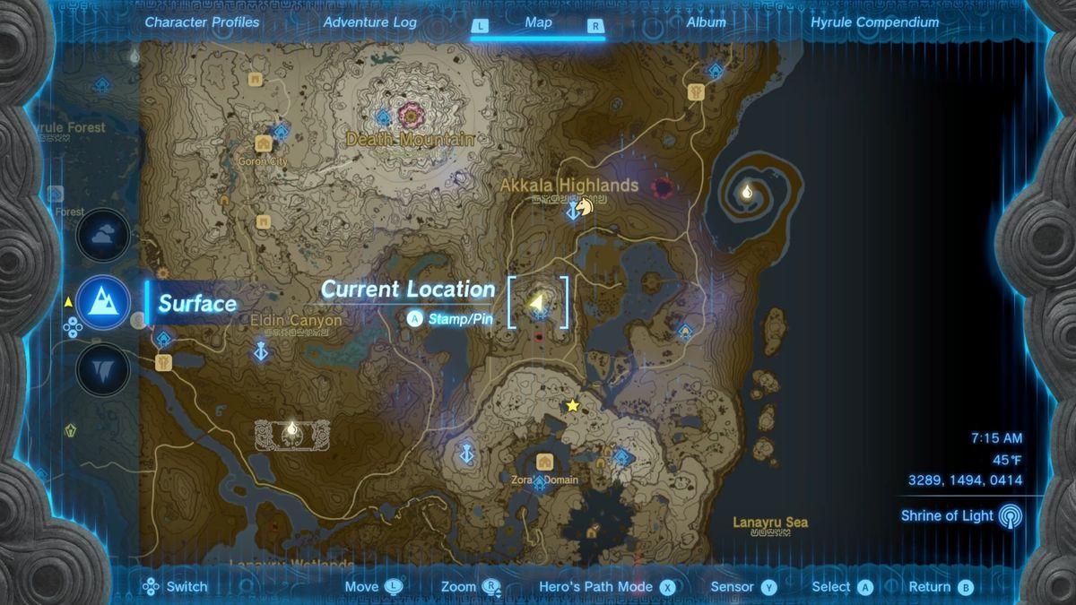 Placeringen av Akkala Citadel Ruins i The Legend of Zelda: Rikets tårar