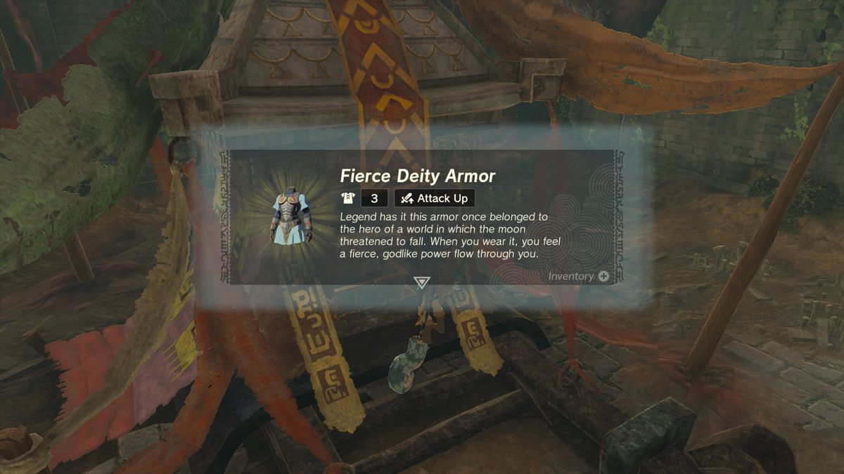 Link öppnar kistan som innehåller Fierce Deity Armor i The Legend of Zelda: Tears of the Kingdom