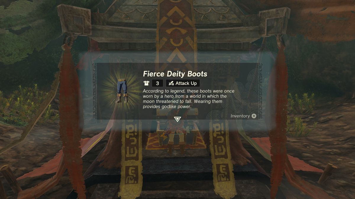 Link öppnar kistan med Fierce Deity Boots i The Legend of Zelda: Tears of the Kingdom
