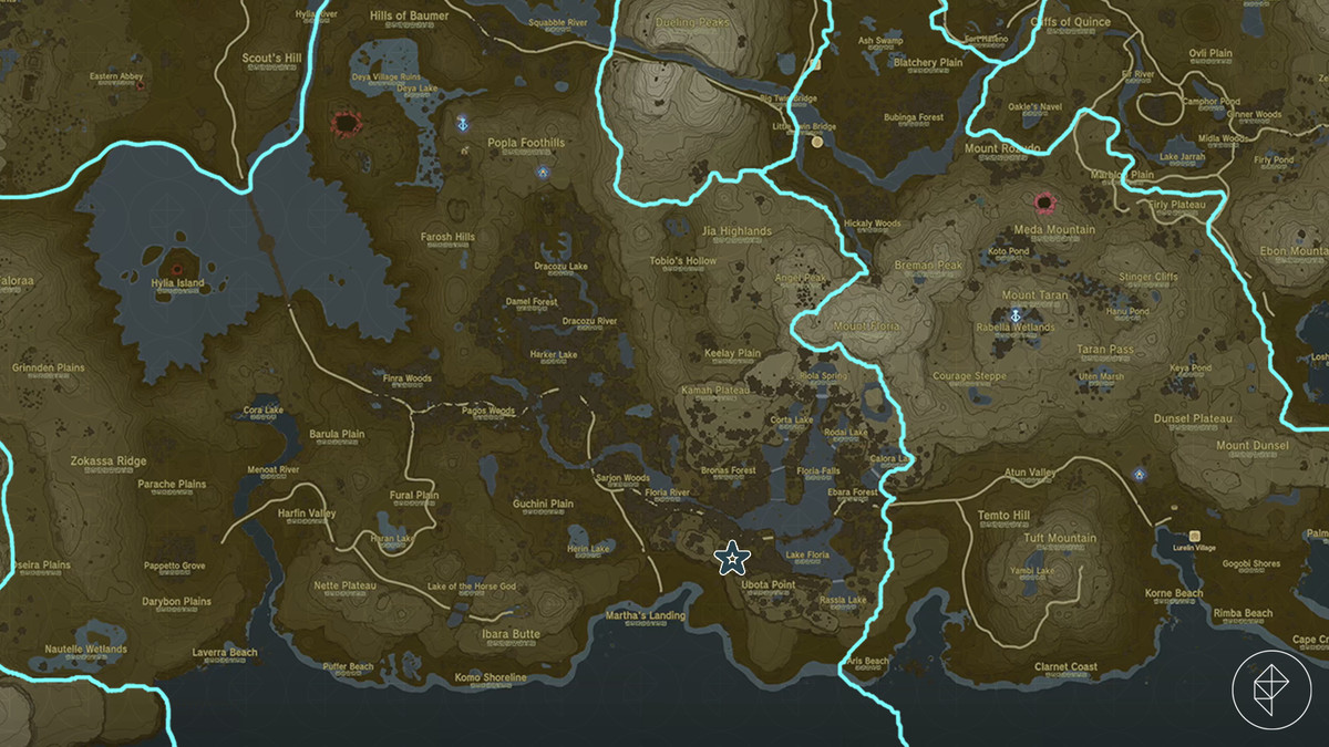 Karta som visar Faron-regionen i The Legend of Zelda: Tears of the Kingdom