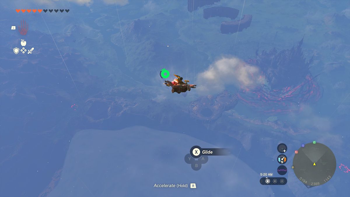 Länk fallskärmshopp till den lägsta punkten på Bravery Island i Zelda: Tears of the Kingdom