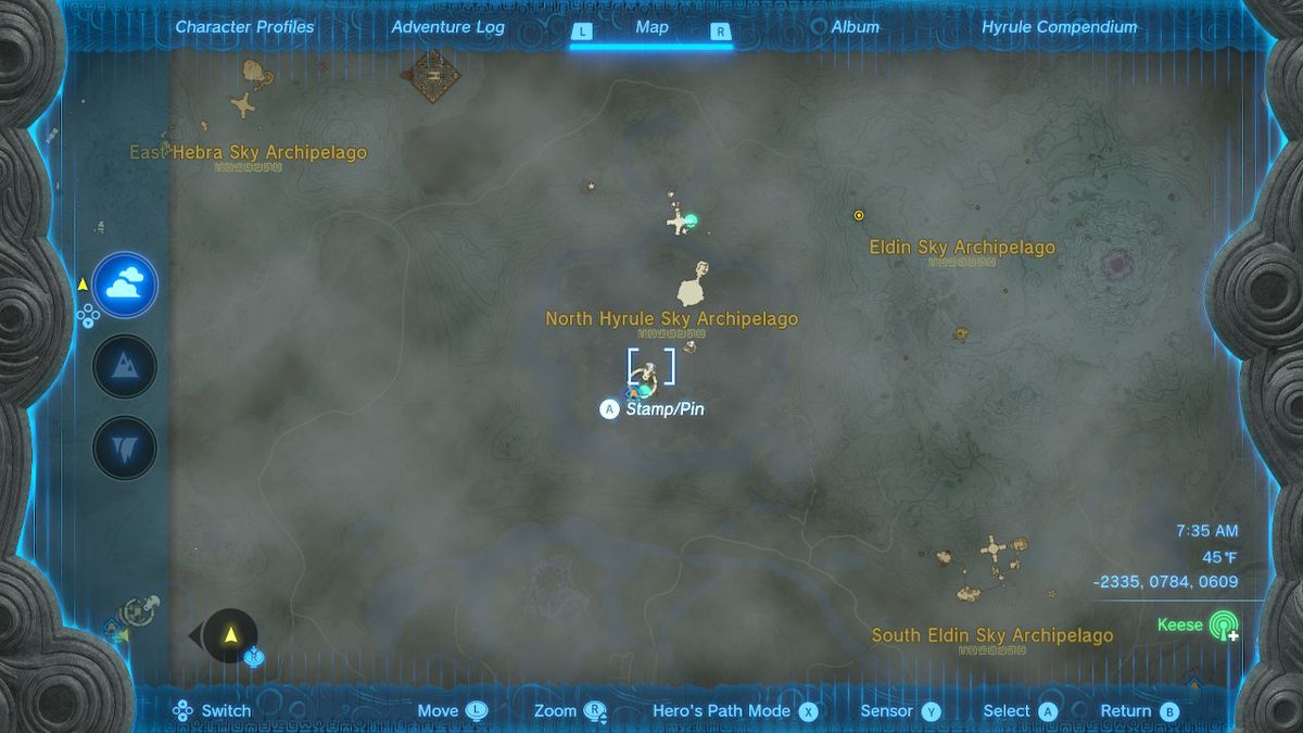 En skärmdump av kartplatsen för Bravery Island i Zelda: Tears of the Kingdom