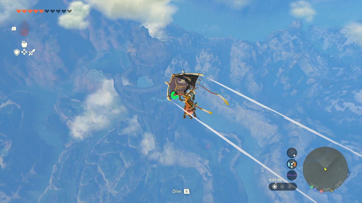 Link skärmflyger sin väg till Courage Island på avstånd i Zelda: Tears of the Kingdom