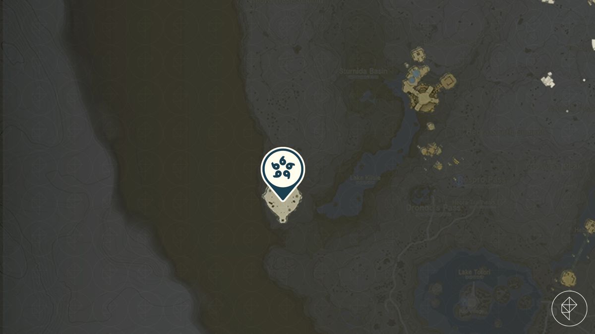 En karta som visar en arenaformad ö i West Hebra i Tears of the Kingdom
