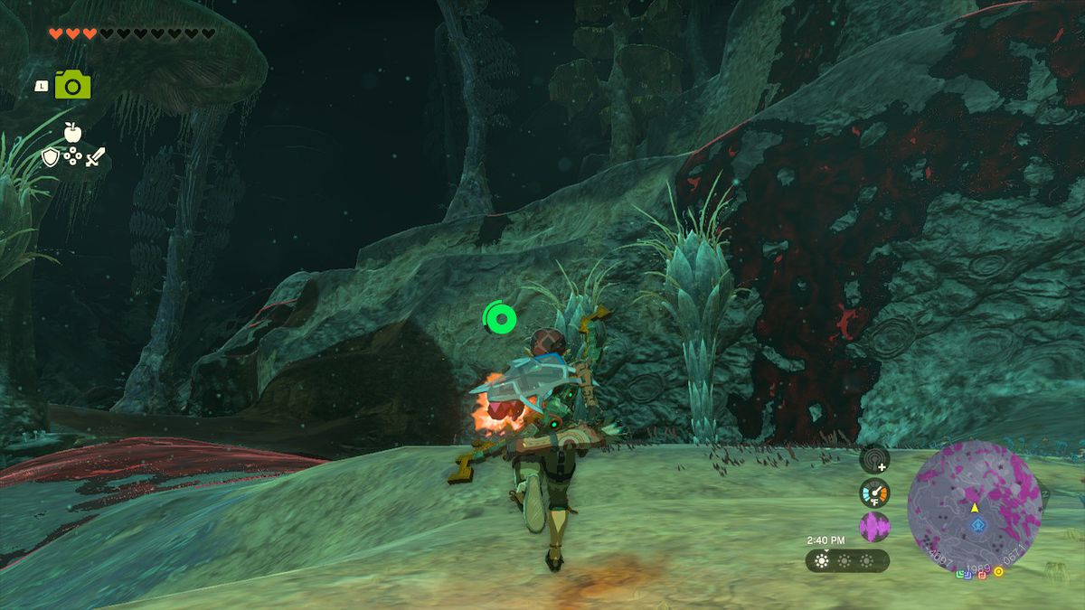 Link runs towards a wall in the Depths in Zelda: Tears of the Kingdom