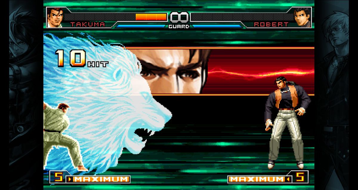 A character summons a giant spectral wolf in The King of Fighters 2002 Unlimited Match