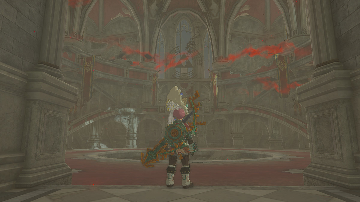 Länk som tittar in i Hyrule Castle i Zelda: Tears of the Kingdom
