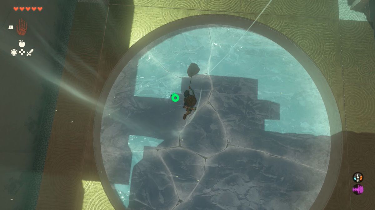 Link faller igenom och bryter is i Zelda: Tears of the Kingdom's Gatakis Shrine