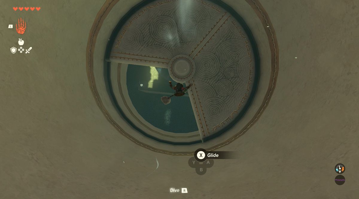 Link faller genom ett hål i Zelda: Tears of the Kingdom's Gatakis Shrine