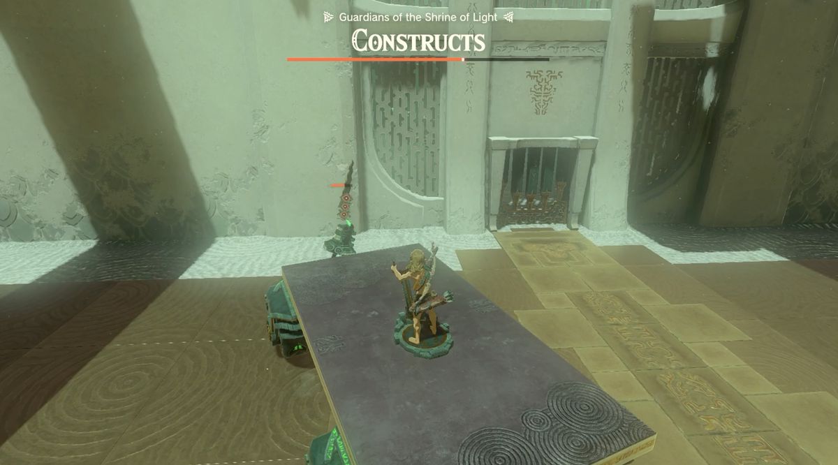 Link kör över en konstruktion i Rasitakiwak Shrine i Zelda: Tears of the Kingdom