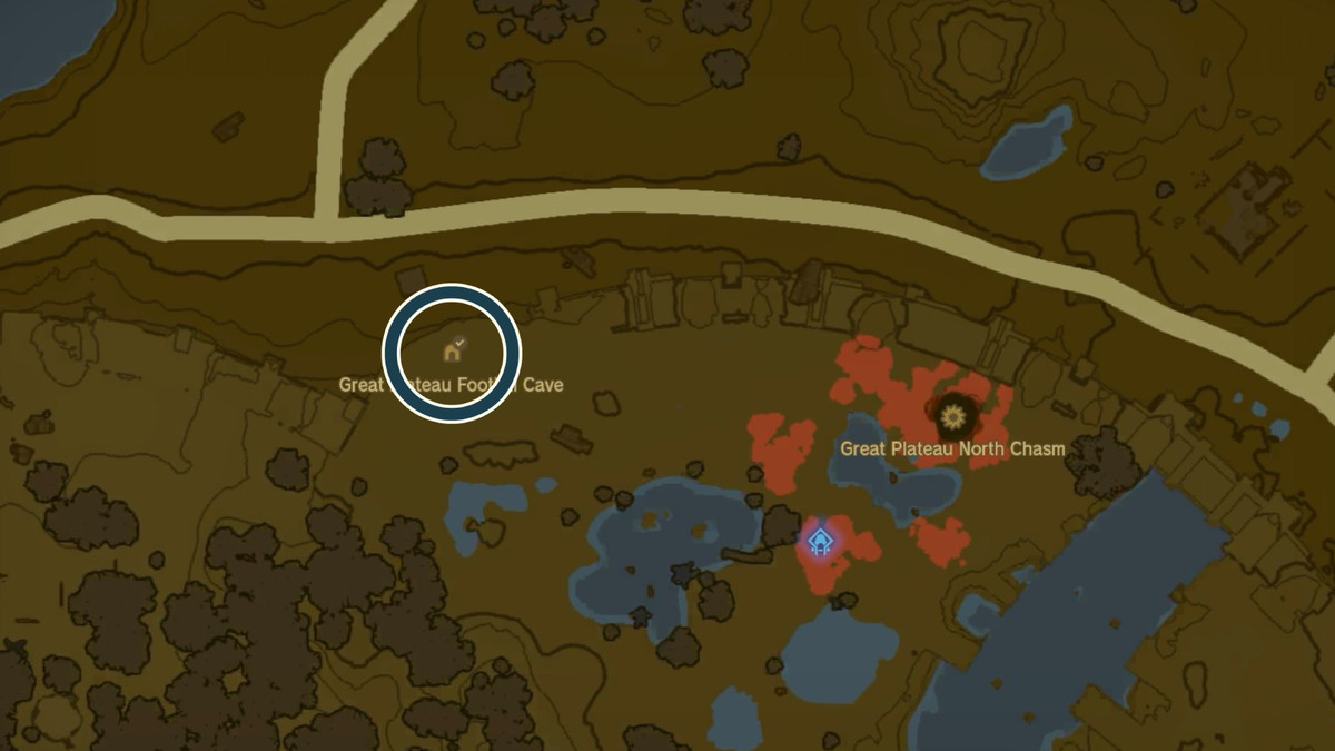 Great Plateau Foothill Cave plats på kartan över Hyrule i The Legend of Zelda: Tears of the Kingdom