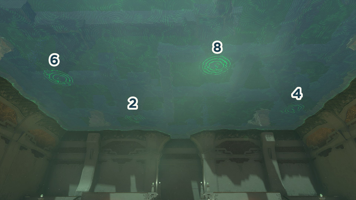 Fyra gröna cirklar i taket av Kyokugon Shrine i The Legend of Zelda: Tears of the Kingdom