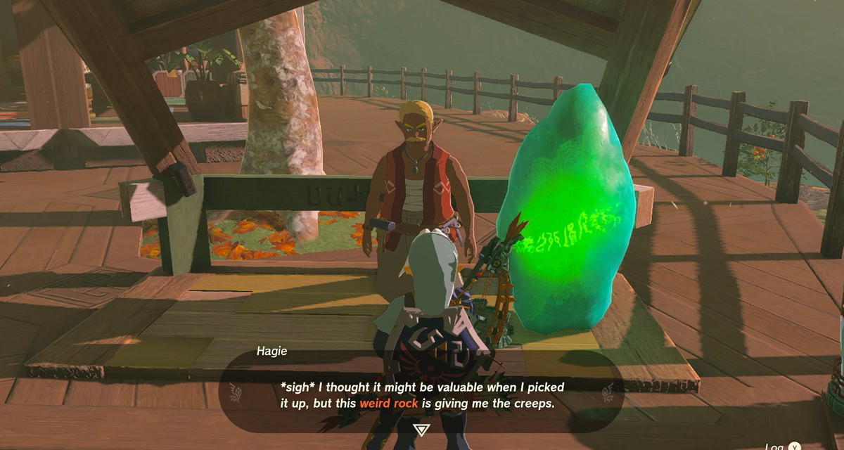 Link pratar med en kille i Tarrey Town om att köpa hans kristall i Zelda: Tears of the Kingdom