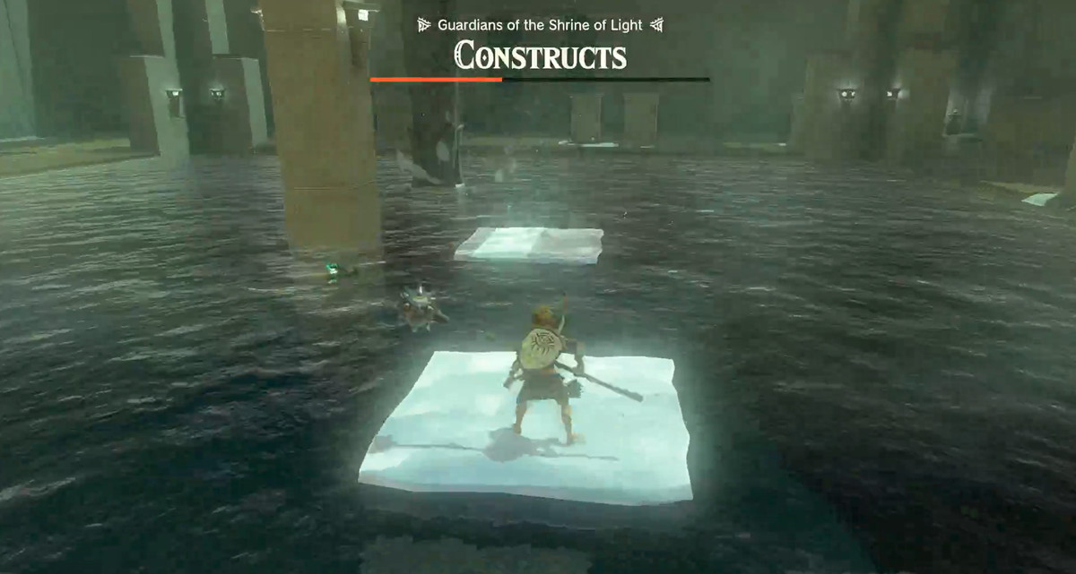 Link står, när han är naken, på en isplattform i Zelda: Tears of the Kingdom