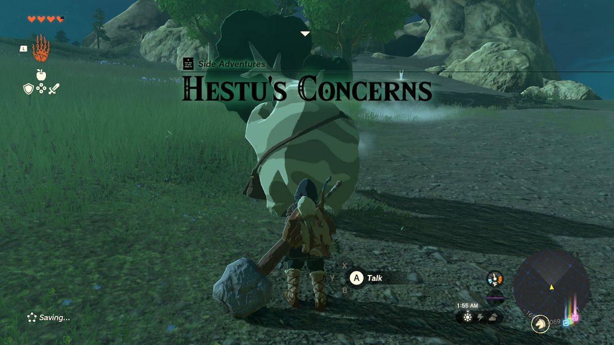 Link står framför Hestu, som är rädd för en nära fiende i Zelda: Tears of the Kingdom