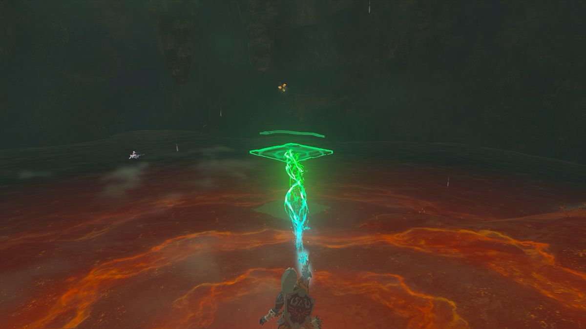 Placera en träpall på vattnet i Mount Dunsel Cave för att nå Bamitok Shrine i The Legend of Zelda: Tears of the Kingdom
