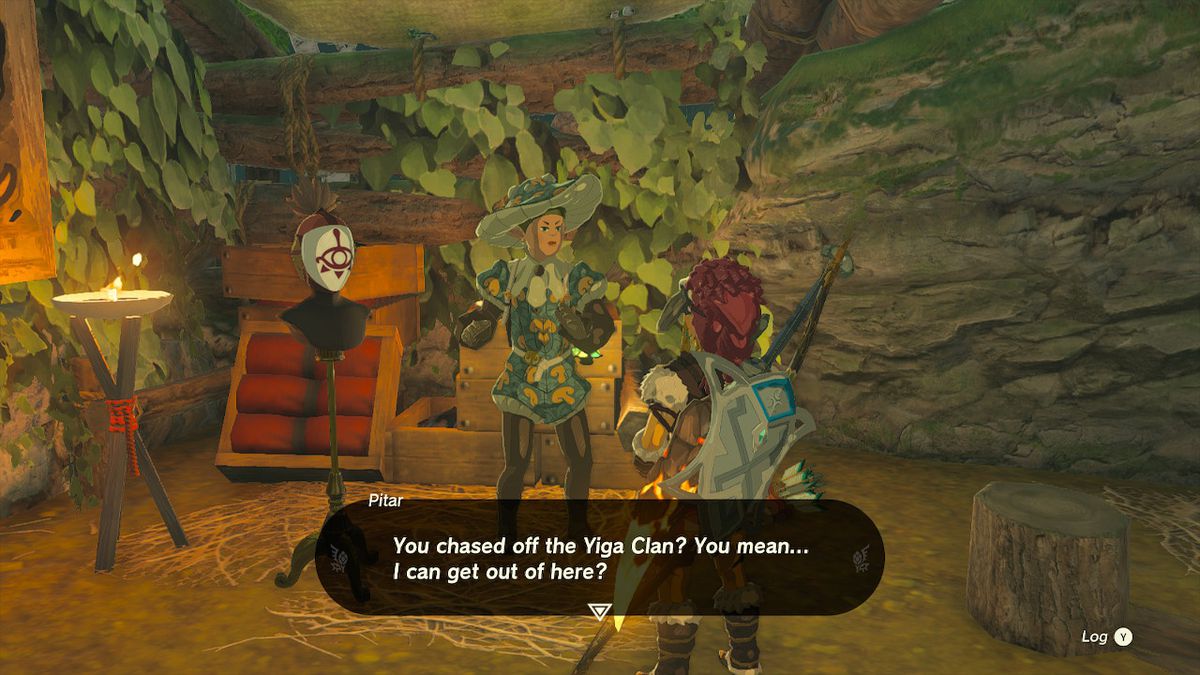 Skräddaren Pitar är glad över att bli räddad av Link i Zelda: Tears of the Kingdom