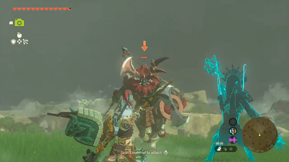 Link läser ett headshot mot en Lynel på ett fält i Zelda Tears of the Kingdom.