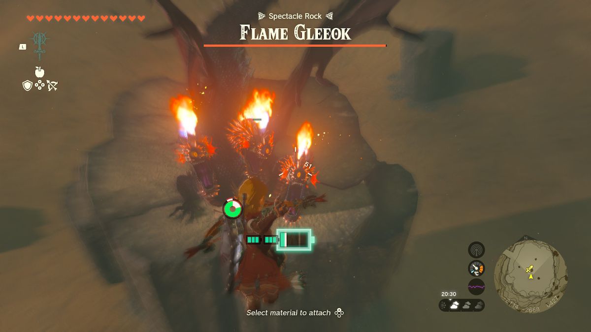 Link läser en pil vid en flamma gleeok i Zelda Tears of the Kingdom.