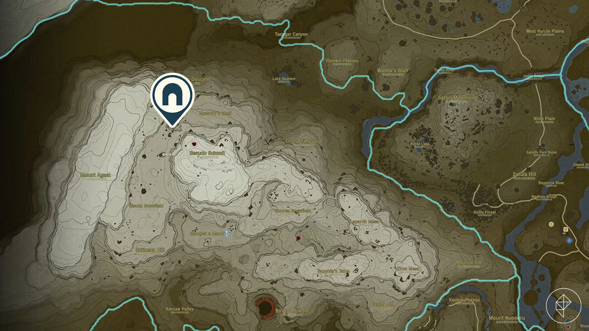 The Legend of Zelda: Tears of the Kingdom-karta som visar platsen för statyn av den åttonde hjältinnagrottan.