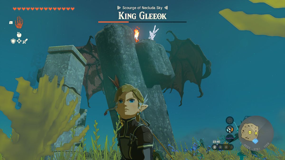 Link hiding behind a pillar in the King Gleeok fight
