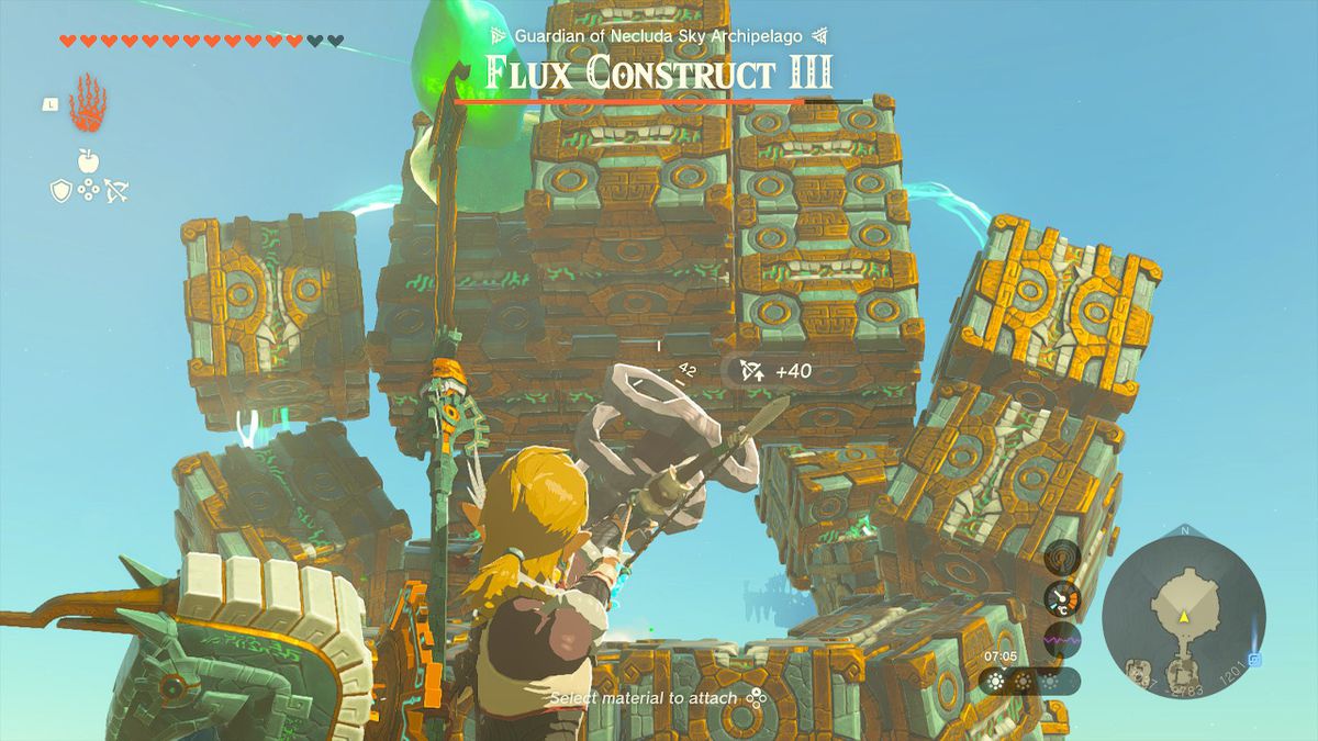 Link aiming an arrow at a Flux Construct III