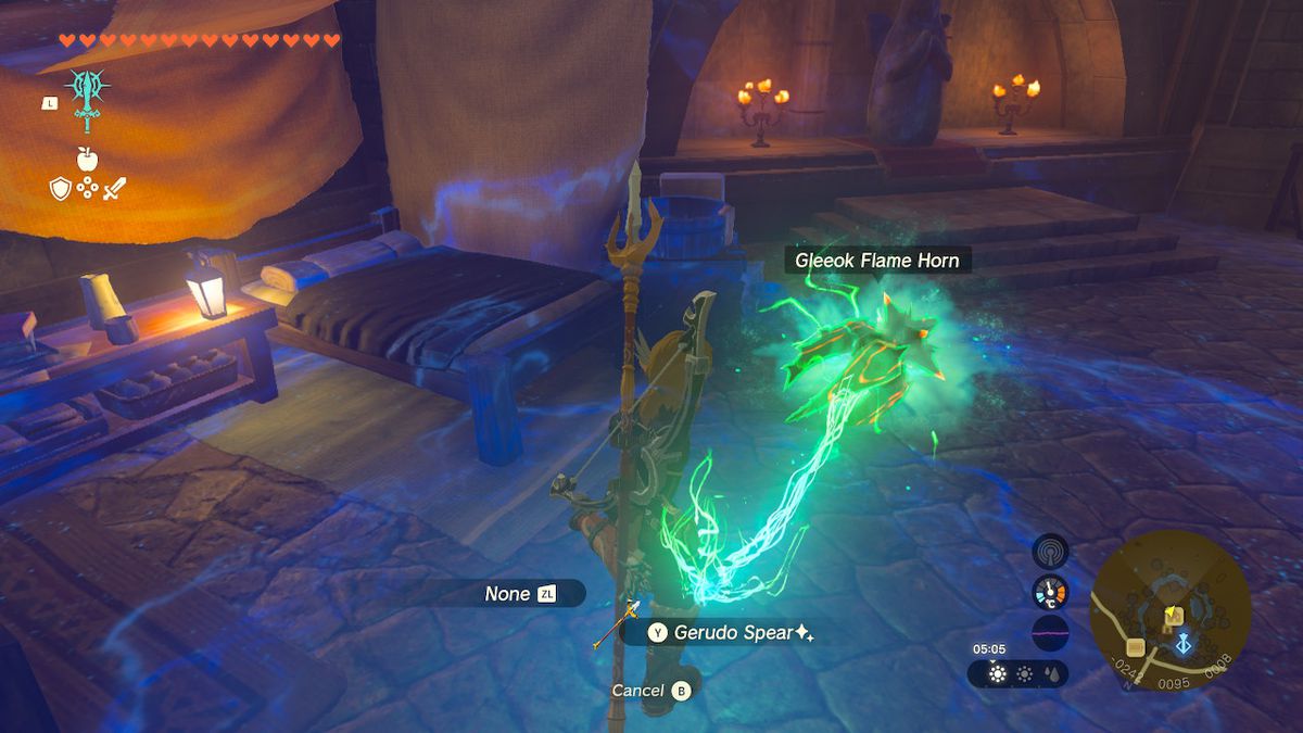 Fusing together a Gleeok Flame Horn with a Gerudo Spear+