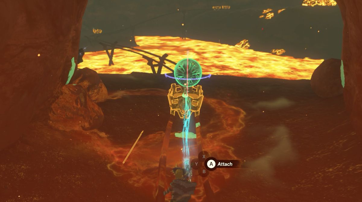 Link bygger en minbil i Death Mountain East Tunnel i Zelda: Tears of the Kingdom