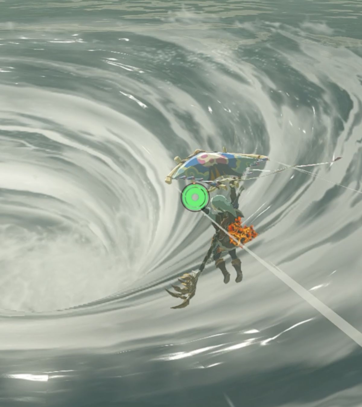 Links faller ner i en Lake Hylia bubbelpool i Zelda: rikets tårar