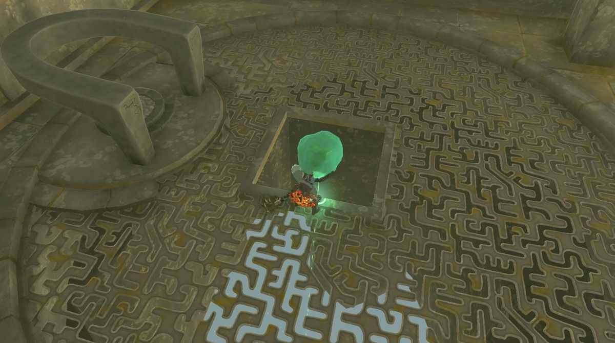 Link throwshet En-oma Shrine kristall ner i ett hål i Zelda: Tears of the Kingdom