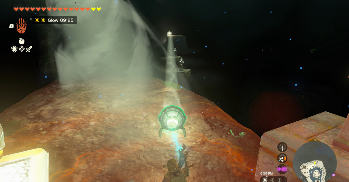 Ljus som bryter lite ljus i en helgedom i Zelda: Tears of the Kingdom