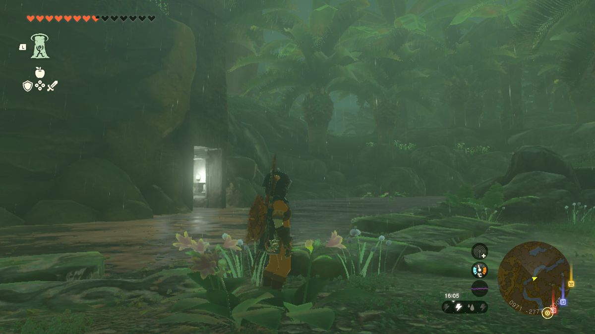 Link står vid ett träd nära Dracozu Lake i Zelda Tears of the Kingdom.