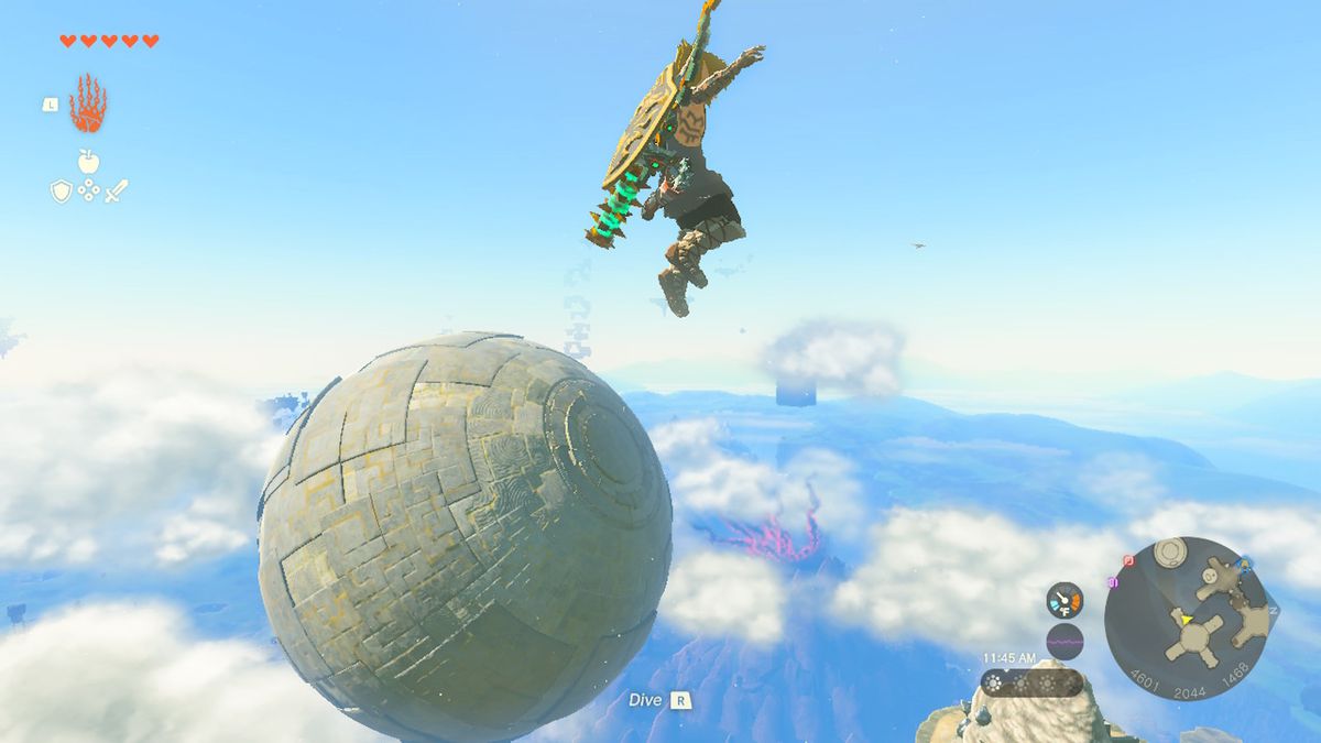 Link hovers above a floating sphere in Zelda Tears of the Kingdom.