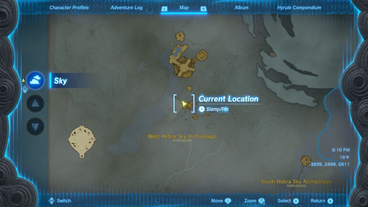 A map shows the location of Lightcast Island in Zelda Tears of the Kingdom.