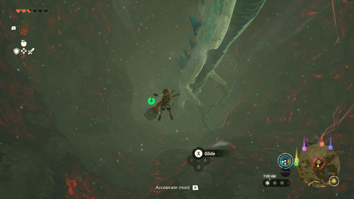 Länka fallskärmshopp till en avgrund bredvid en drake i Zelda: Tears of the Kingdom