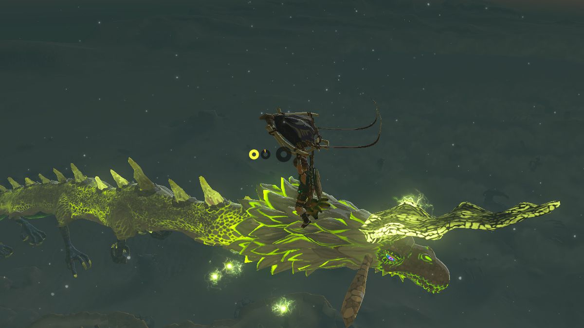 Länka paraglides nära Farosh, en av drakarna i Zelda: Tears of the Kingdom