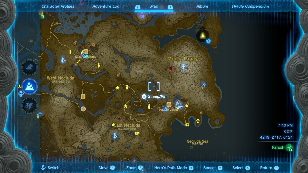 En karta som visar platsen för en drake i Zelda Tears of the Kingdom.