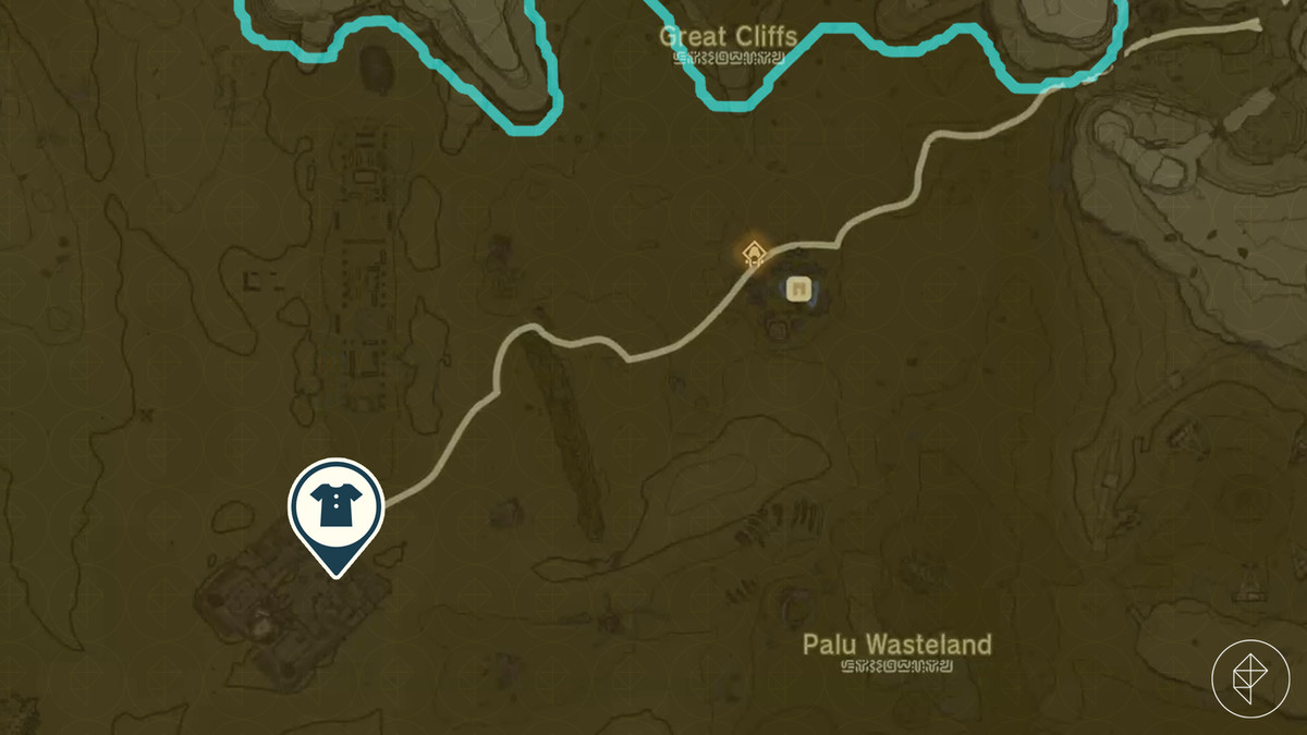 The Legend of Zelda: Tears of the Kingdom-karta som visar platsen för Desert Voe Spaulding and Trousers-platsen i Gerudo Town