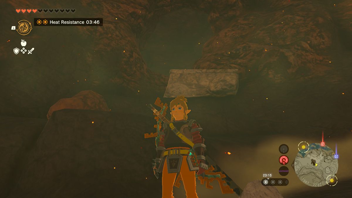 Link står vid ingången till Goronbi River Cave i Zelda Tears of the Kingdom.