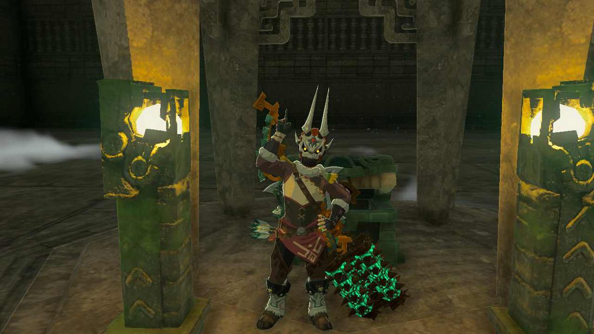 Link poserar medan han bär den onda andemasken